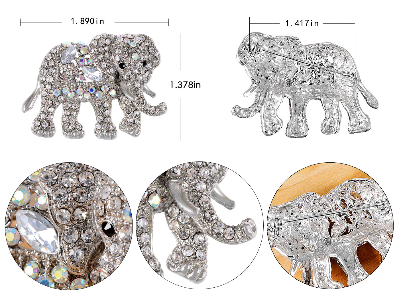 Indian African King Elephant Animal Kingdom Silver Brooch Pin