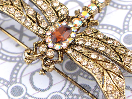 Light Topaz Dragonfly Insect Brooch Pin