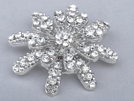 Gerber Daisy Snowflake Holiday Festive White Diamond Like Flower Brooch Pin