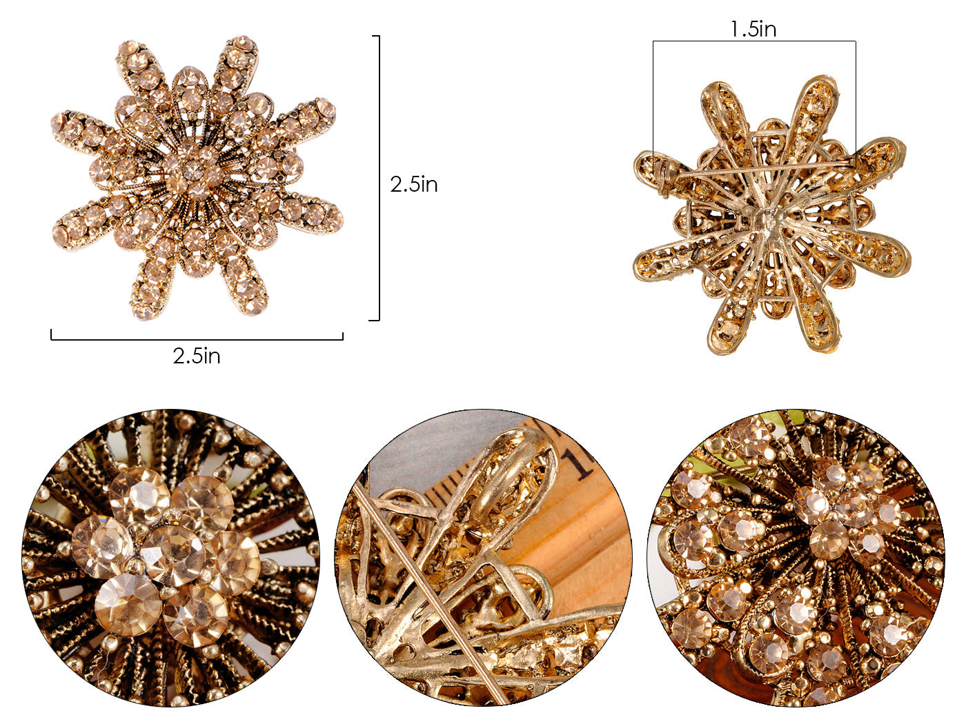 Gerber Daisy Snowflake Holiday Festive White Diamond Like Flower Brooch Pin