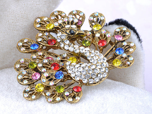 Multicolored Colorful Peacock Bird Brooch Pin