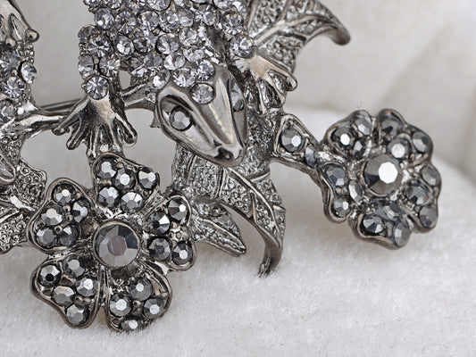 Gun Dark Salamander Lizard Flower Plant Pin Brooch