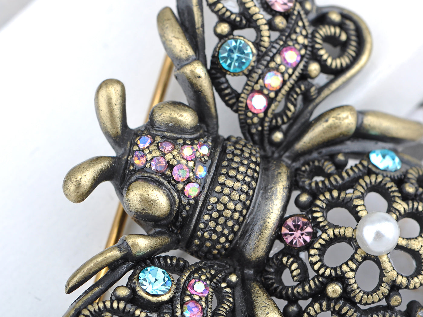 Vintage Antique Honey Bee Blue Pink Insect Animal Brooch Pin