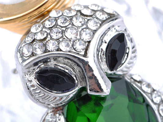 Emerald Green Colored Gems Cat Eyed Owl Bird Brooch Pin