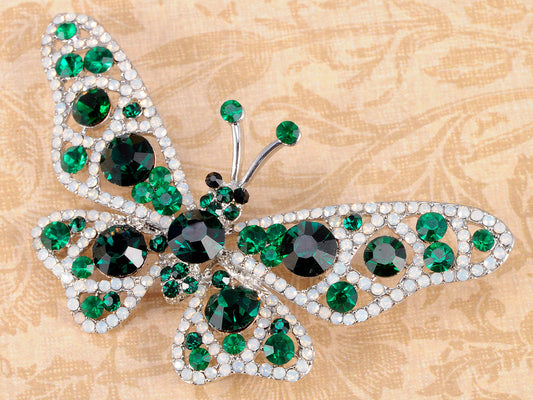 Nickel Emerald Green Colored Butterfly Insect Brooch Pin