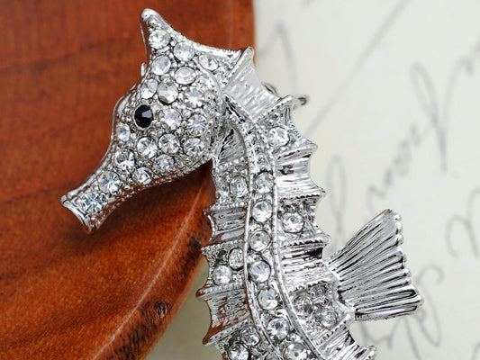 Grey Pearl Beaded Ocean Seahorse Pin Brooch