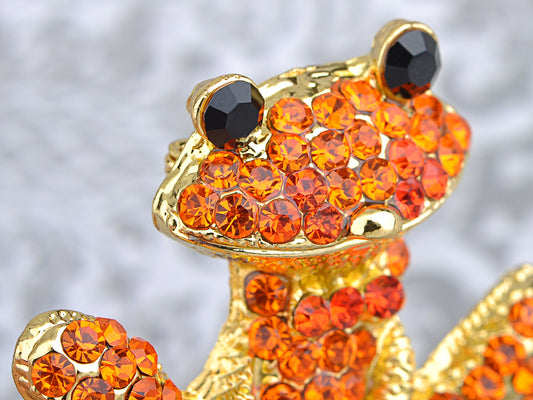 Fiery Orange Red Happy Smiling Frog Pin Brooch
