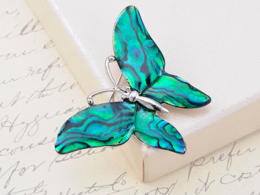 Abalone Colored Green Blue Enamel Butterfly Bug Brooch Pin