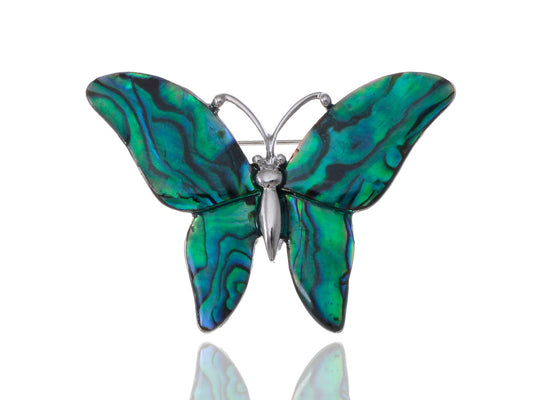 Abalone Colored Green Blue Enamel Butterfly Bug Brooch Pin