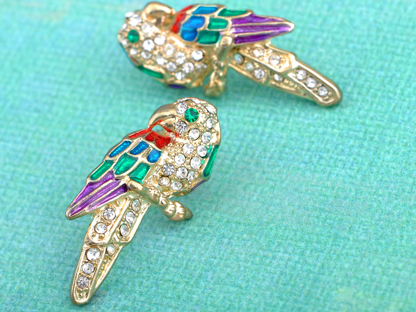 Colorful Parrot Bird Brooch Pin Stud Earrings Set