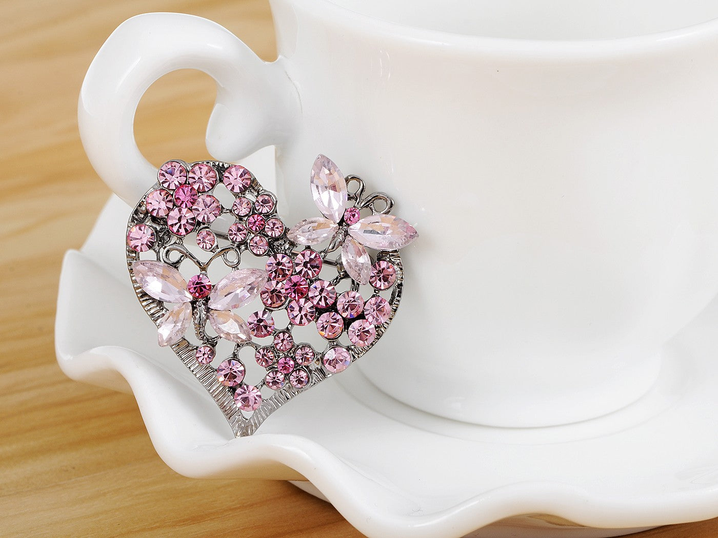 Floral Insect Butterfly Love Flower Heart Brooch Pin