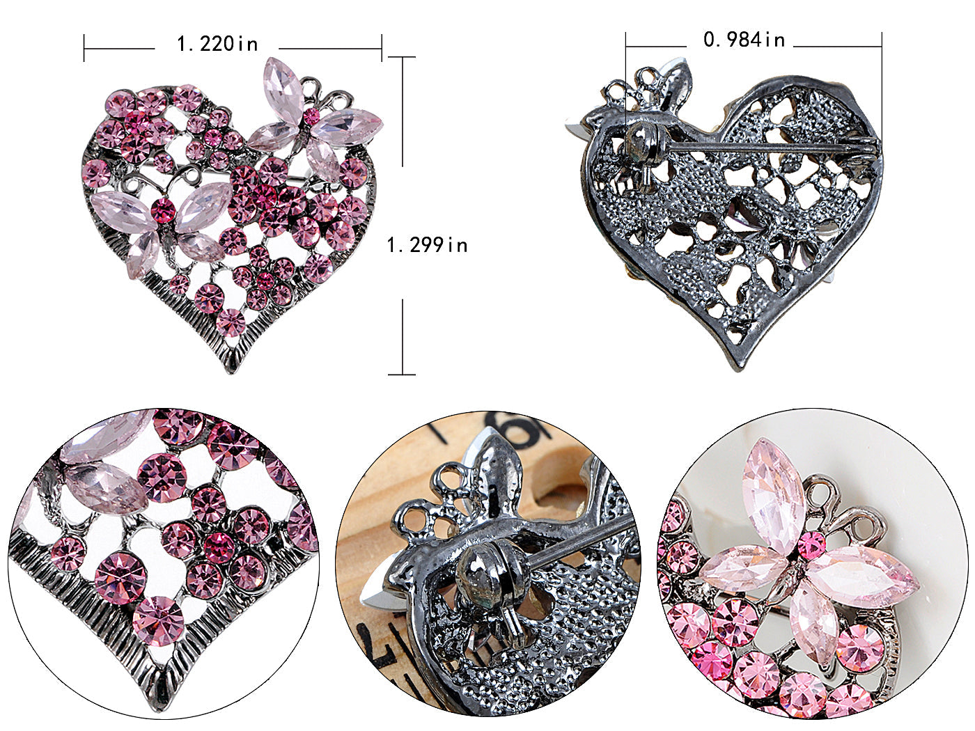 Floral Insect Butterfly Love Flower Heart Brooch Pin