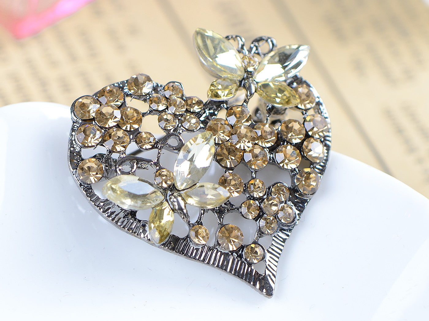 Floral Insect Butterfly Love Flower Heart Brooch Pin