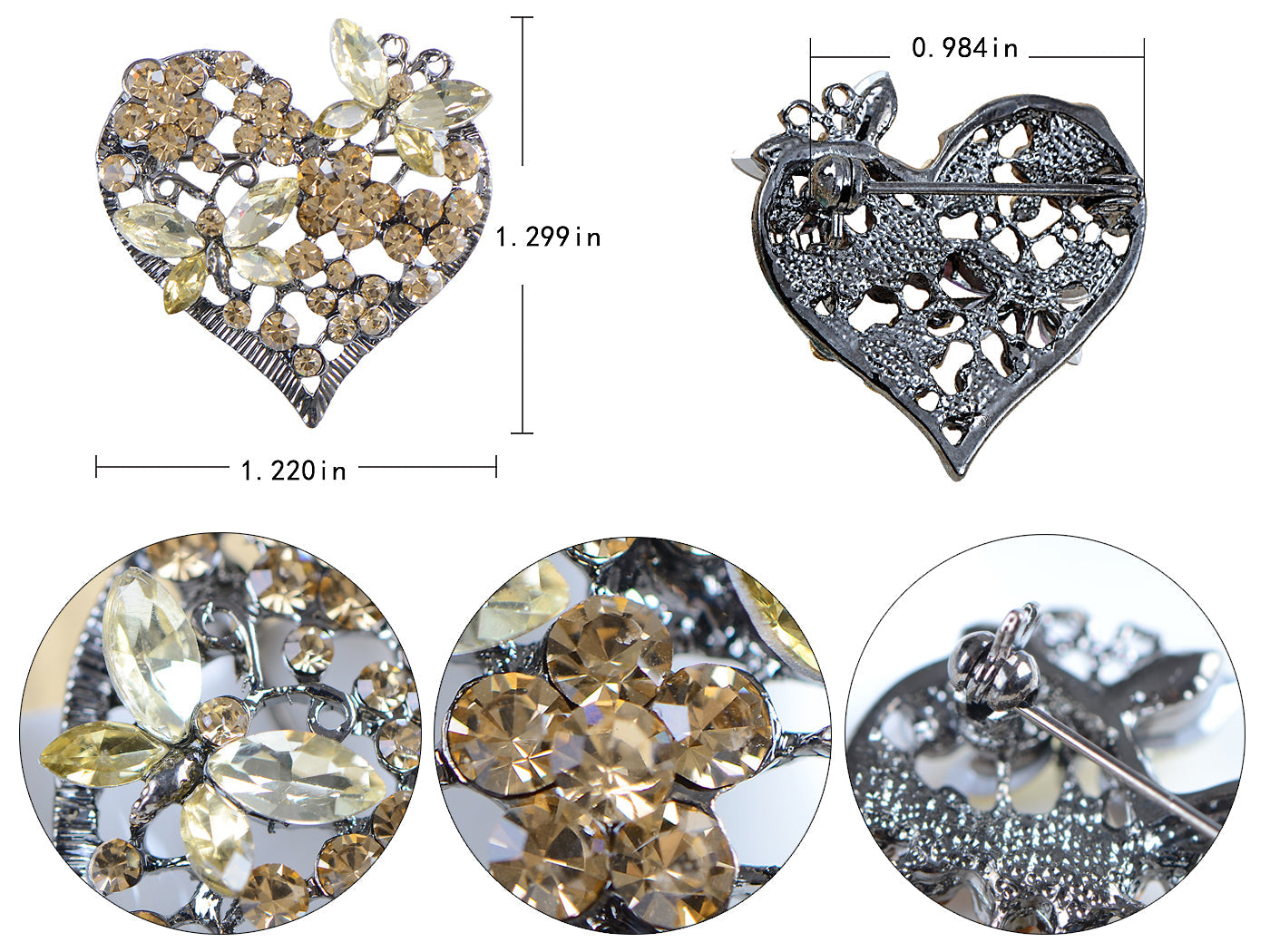 Floral Insect Butterfly Love Flower Heart Brooch Pin