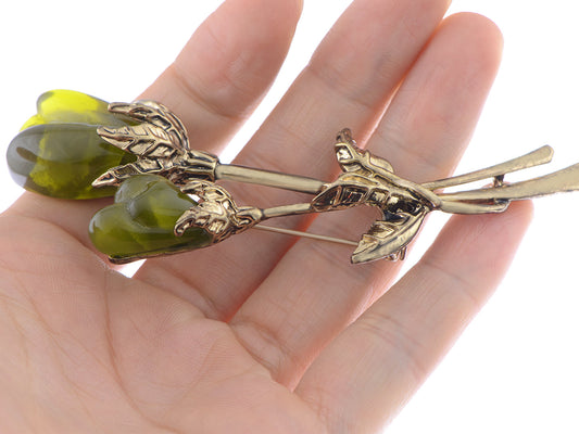 Elements Antique Yellow Agate Tulip Flower Pin Brooch