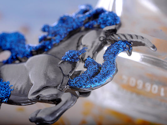 Dazzling Magical Fantasy Glitter Blue Gun Unicorn Stallion Mare Horse Brooch Pin