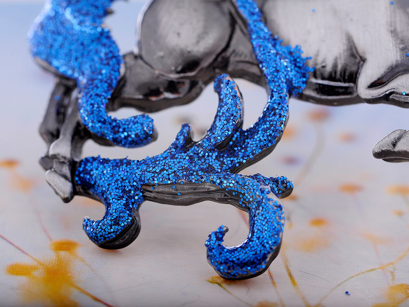 Dazzling Magical Fantasy Glitter Blue Gun Unicorn Stallion Mare Horse Brooch Pin