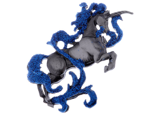 Dazzling Magical Fantasy Glitter Blue Gun Unicorn Stallion Mare Horse Brooch Pin