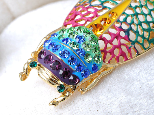 Filigree Insect Beetle Bug Rainbow Pride Convertible To Pendant Brooch Pin