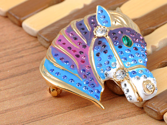 Elements Blue Purple Paint Mare Horse Head Pin Brooch