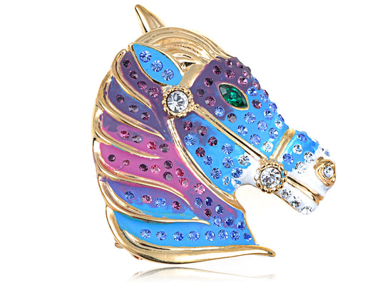 Elements Blue Purple Paint Mare Horse Head Pin Brooch