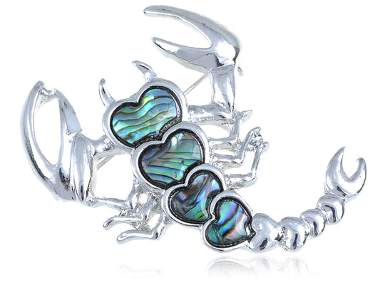 Abalone Colored Heart Scorpio Scorpion Brooch Pin
