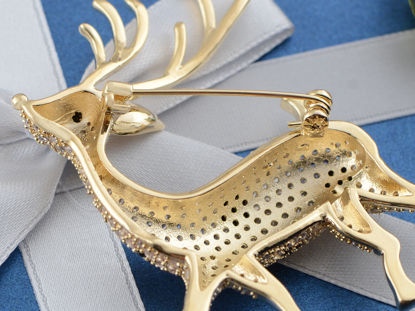 Cubic Zirconnia Copper Plated Christmas Deer Animal Jewelry Pin Brooch