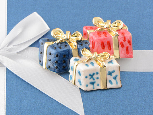Golden Ribbon Gift Boxes Present Brooch Christmas Pin