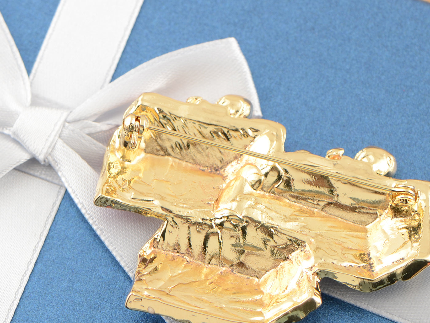 Golden Ribbon Gift Boxes Present Brooch Christmas Pin