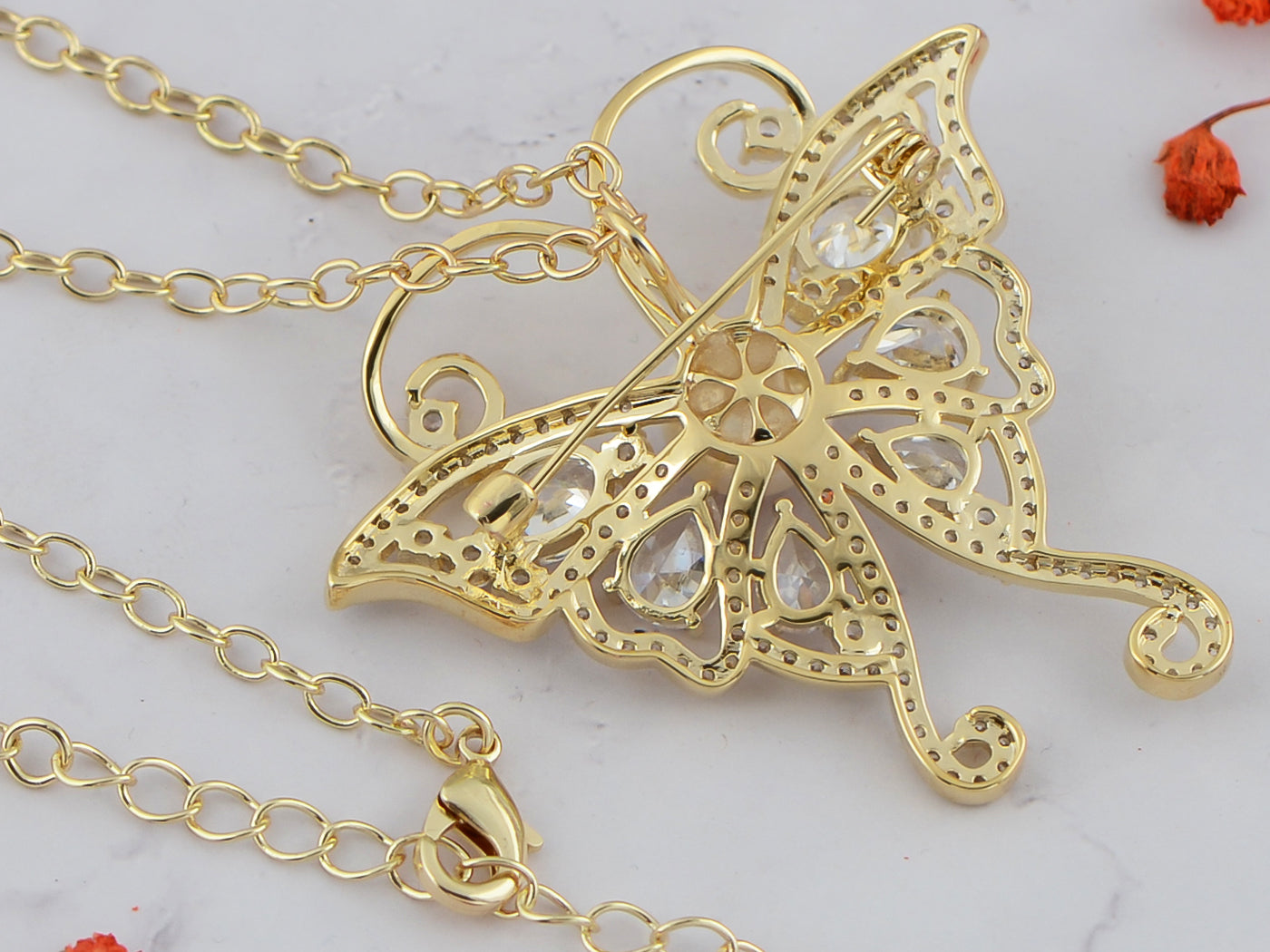 Pink Big Butterfly Asymmetrical Tail Wings Brooch Pin