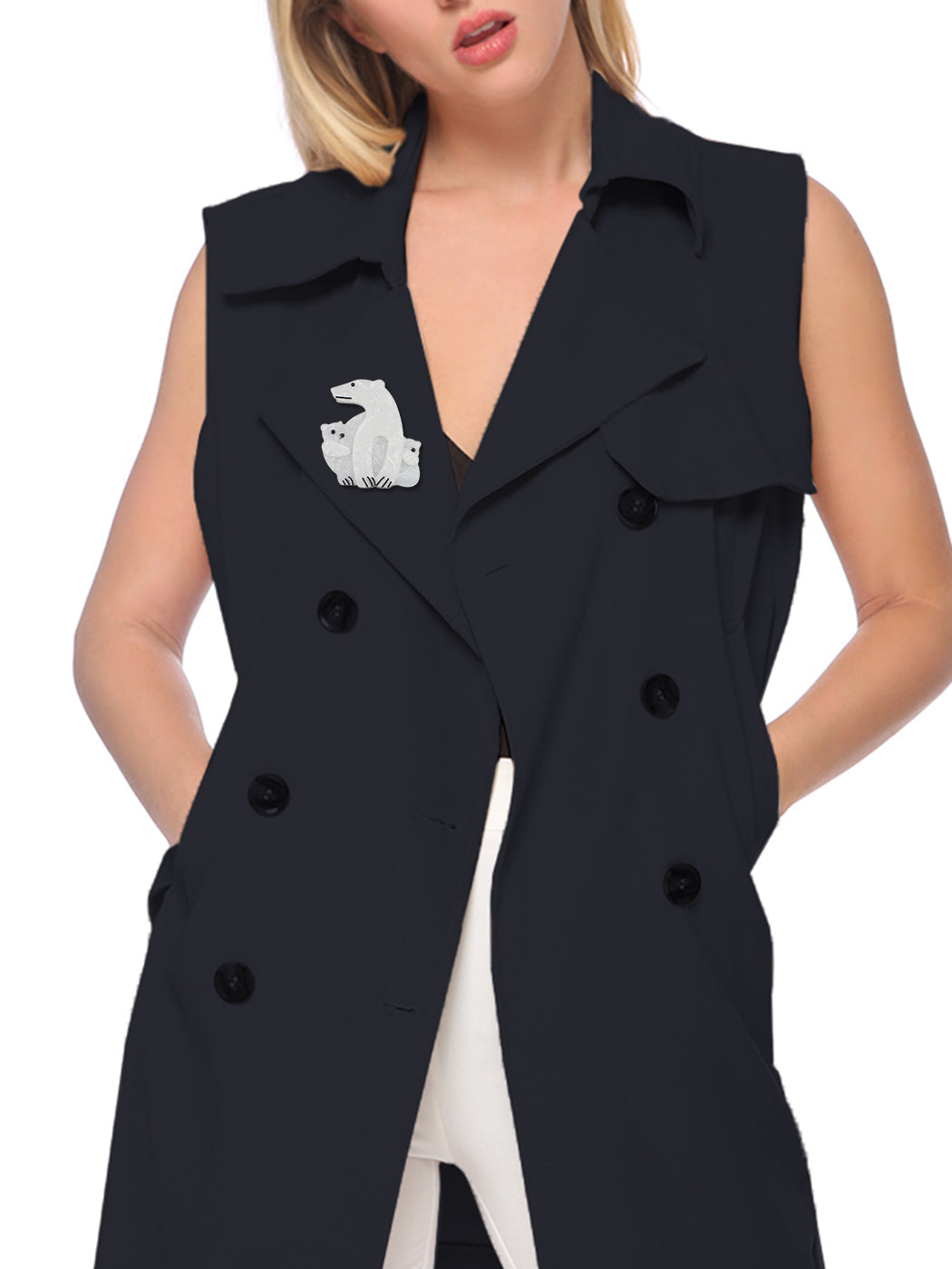 Polar Bear Brooch Clear Crystals Pin Brooch