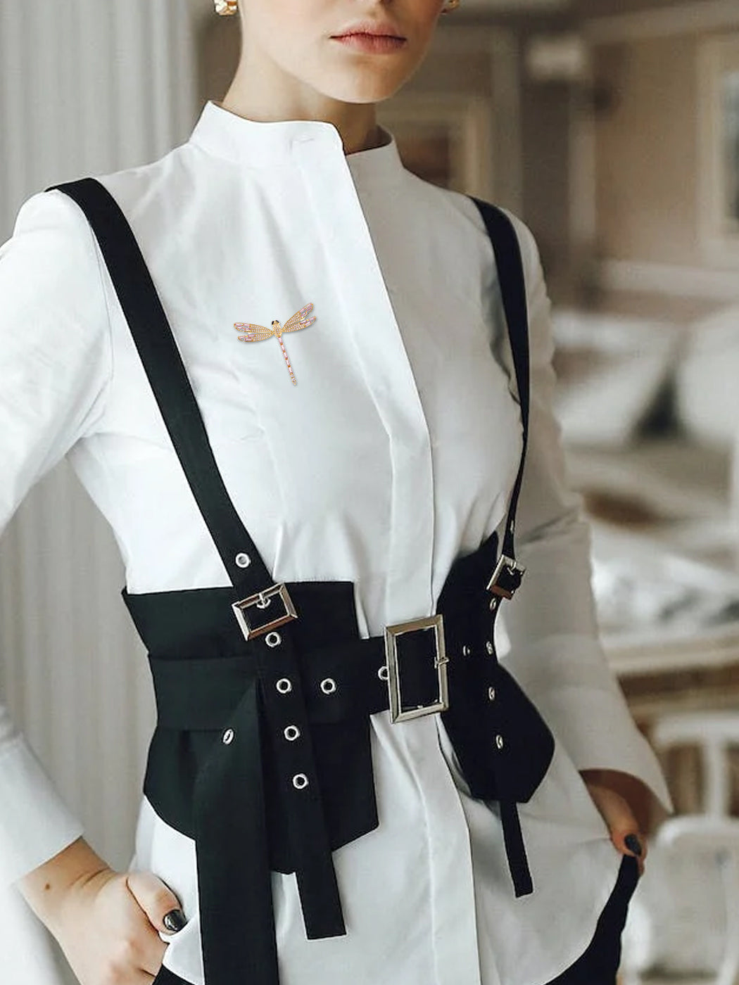 Light Topaz Dragonfly Insect Brooch Pin