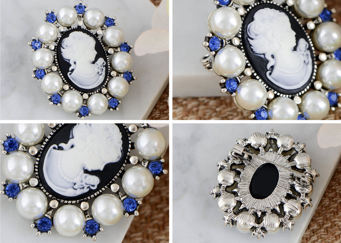 Alilang Victorian Lady Cameo Brooch Pin Faux Pearl Crystal Lapel Pin for Wedding Party