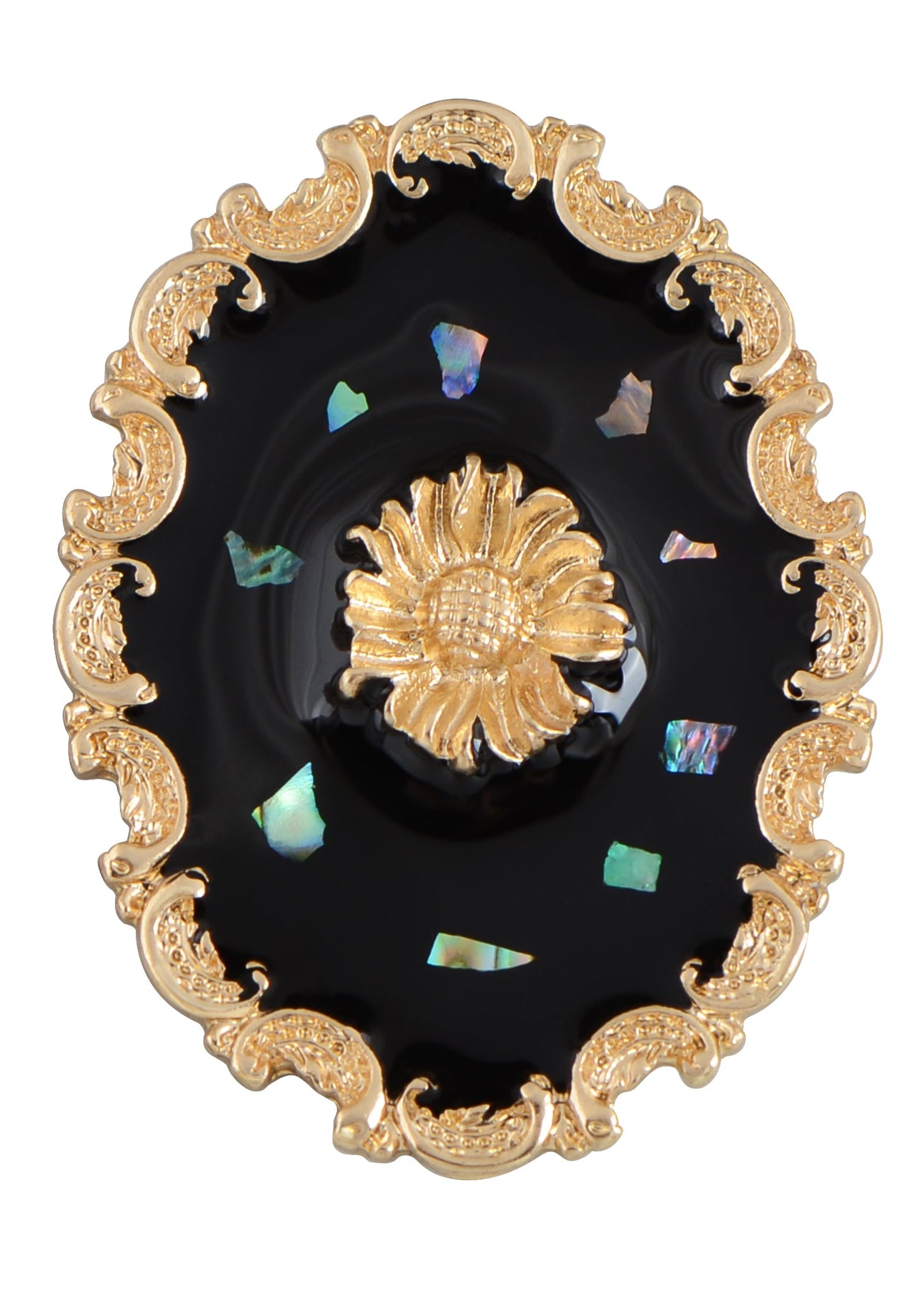 Alilang Vintage Antique Golden Tone Sunflower Cameo Embossed Enamel Brooch Pin