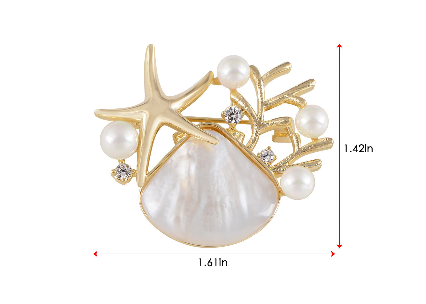 Elegant Zircon Gold Starfish Shell Pearl Brooch Pins For Ladies Inlay Sea Animal Jewelry Brooches