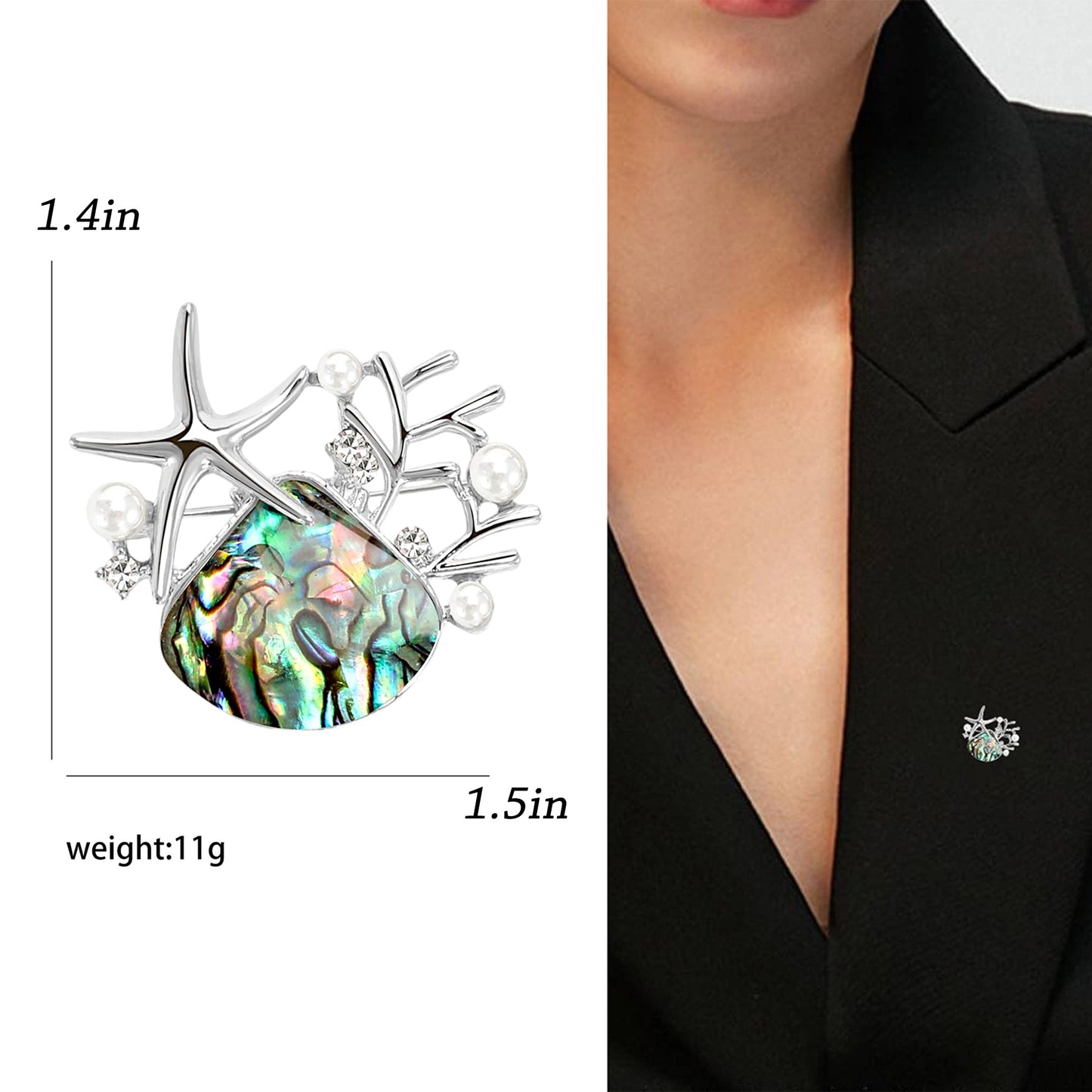 Elegant Zircon Gold Starfish Shell Pearl Brooch Pins For Ladies Inlay Sea Animal Jewelry Brooches