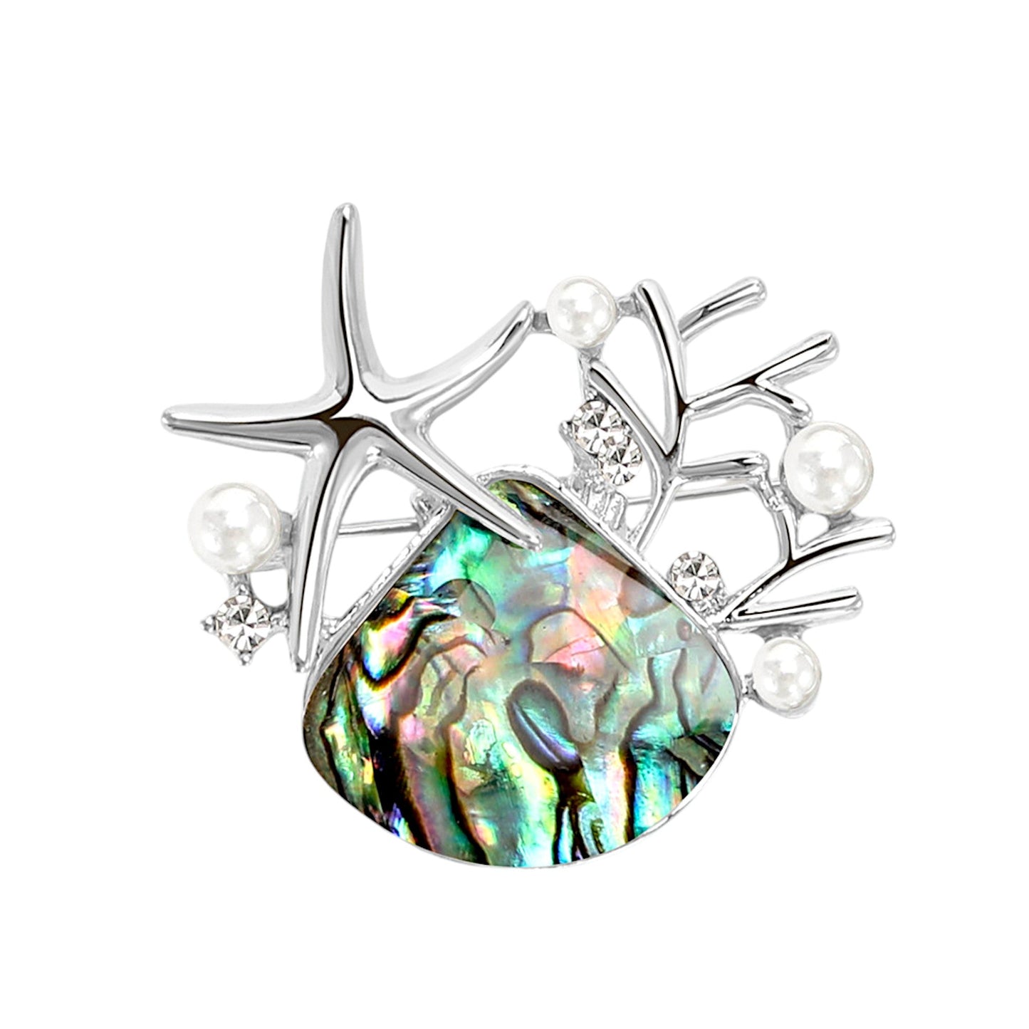 Elegant Zircon Gold Starfish Shell Pearl Brooch Pins For Ladies Inlay Sea Animal Jewelry Brooches