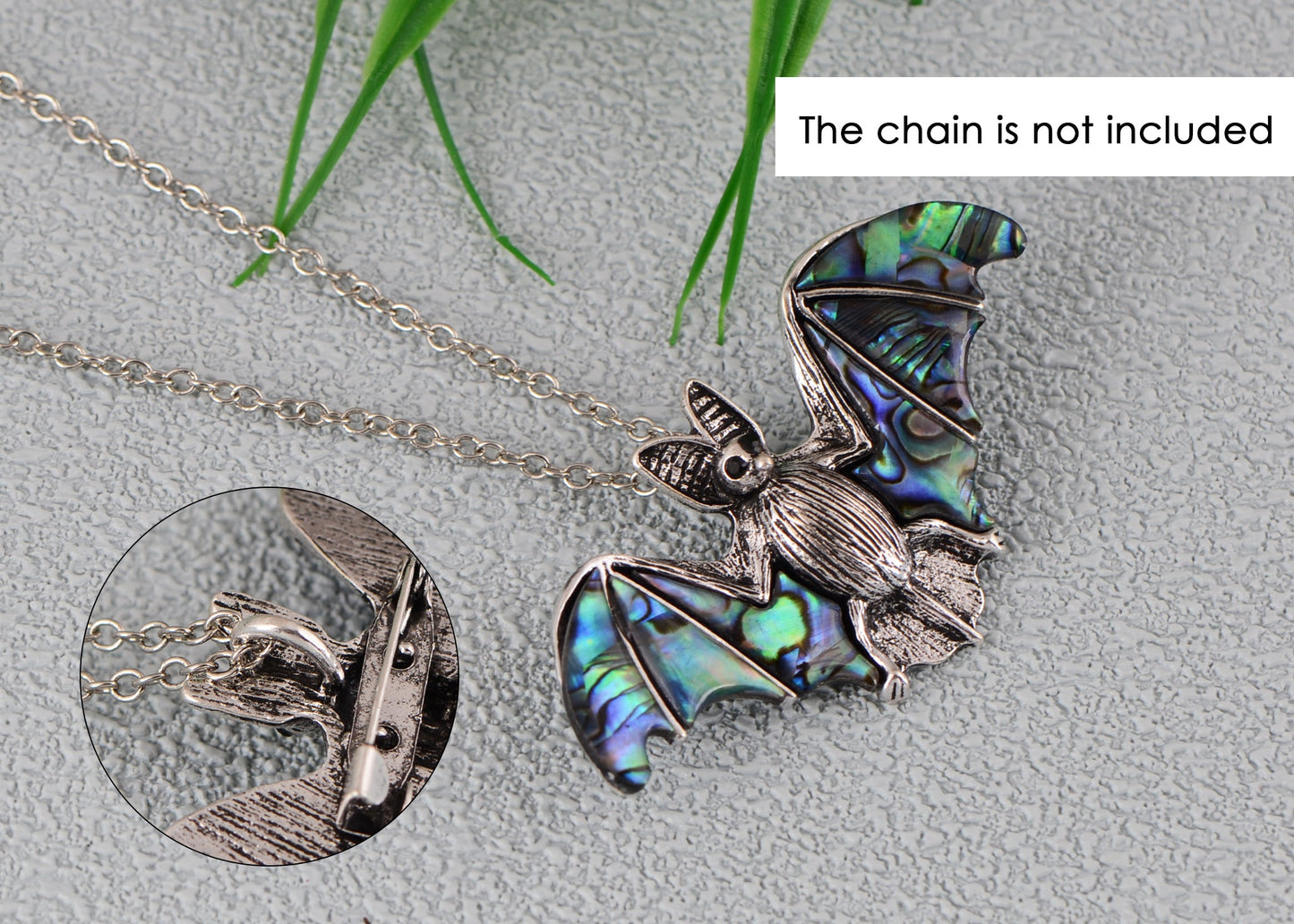 Alilang Antiqued Silver Tone Abalone Shell Vampire Bat Brooch Pin for Halloween Accessories