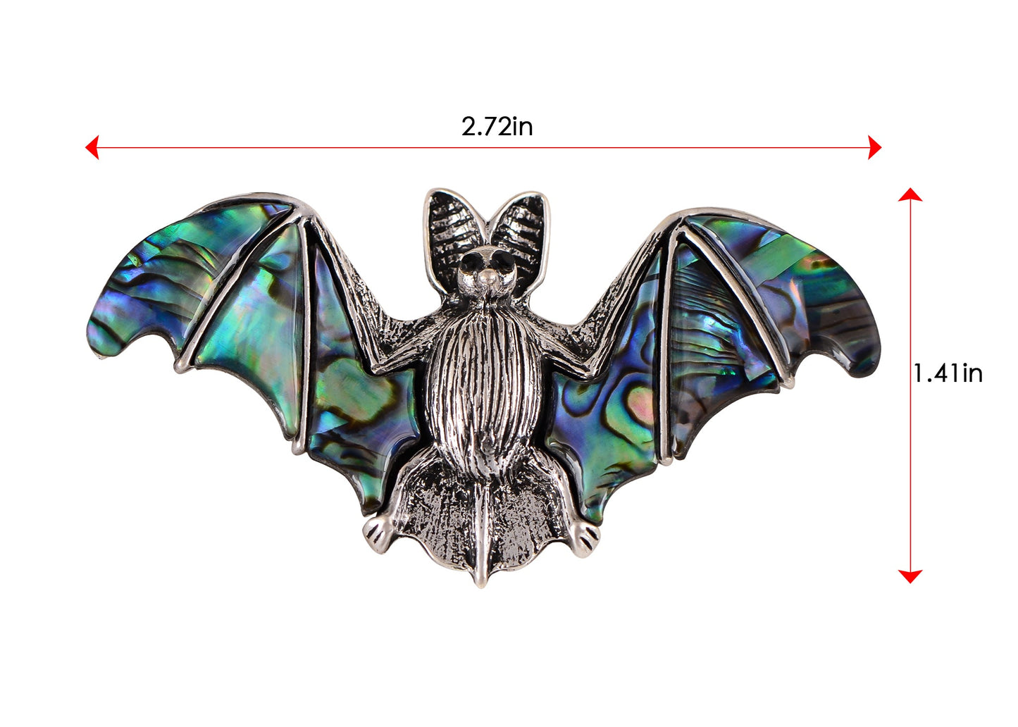 Alilang Antiqued Silver Tone Abalone Shell Vampire Bat Brooch Pin for Halloween Accessories