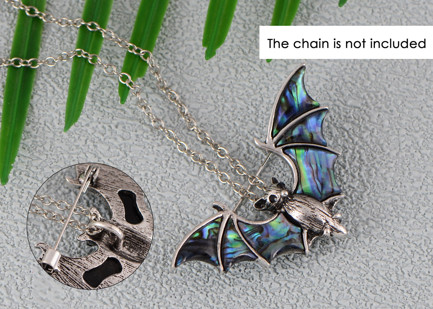 Alilang Antiqued Silver Tone Abalone Shell Vampire Bat Brooch Pin for Halloween Accessories