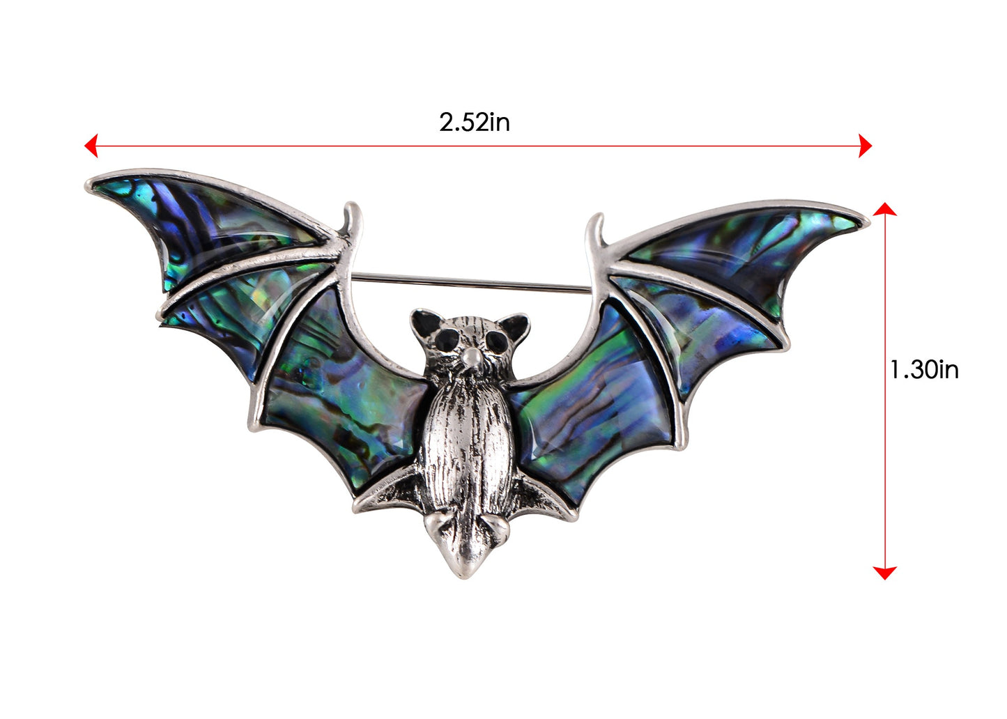 Alilang Antiqued Silver Tone Abalone Shell Vampire Bat Brooch Pin for Halloween Accessories