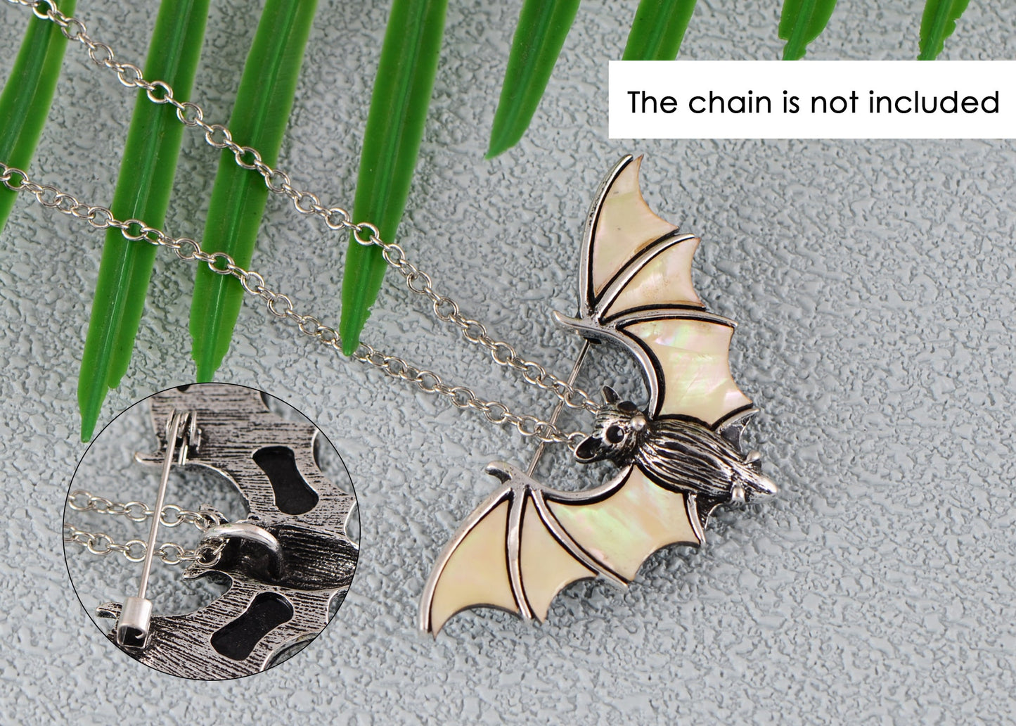 Alilang Antiqued Silver Tone Abalone Shell Vampire Bat Brooch Pin for Halloween Accessories