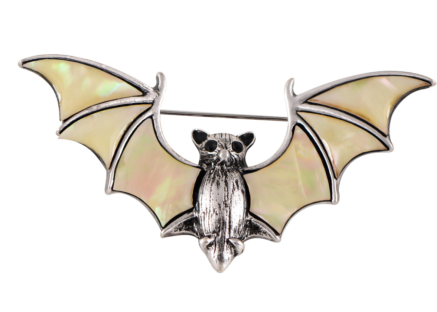 Alilang Antiqued Silver Tone Abalone Shell Vampire Bat Brooch Pin for Halloween Accessories