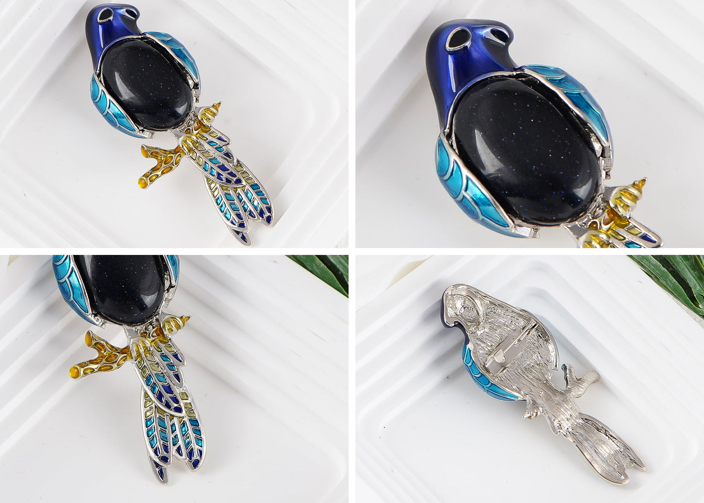 Alilang Multicolored Enamel Large Stones Bird Animal Brooch Pin Pendant Custom Jewelry Gifts for Women Teen Girls