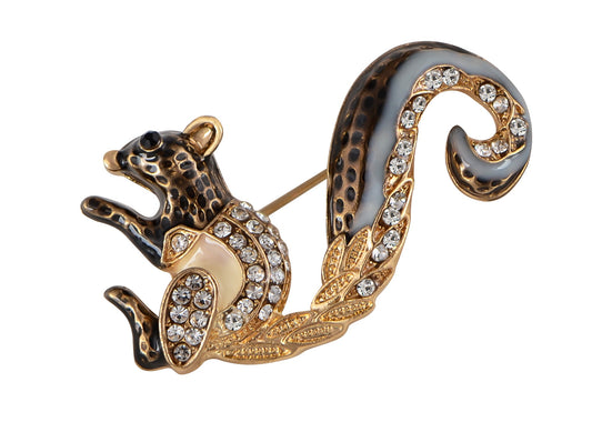 Alilang Antique Silvery Tone Crystal Colored Rhinestones Squirrel Tail Brooch Pin