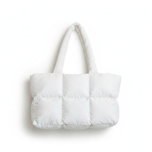 Quilted Puffer Tote Bag with Padded Structure and Soft Top Handles