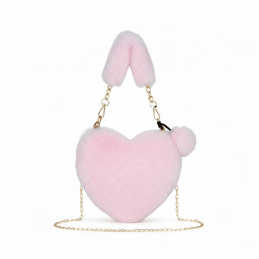 Plush Heart-Shaped Crossbody Handbag with Chain Strap