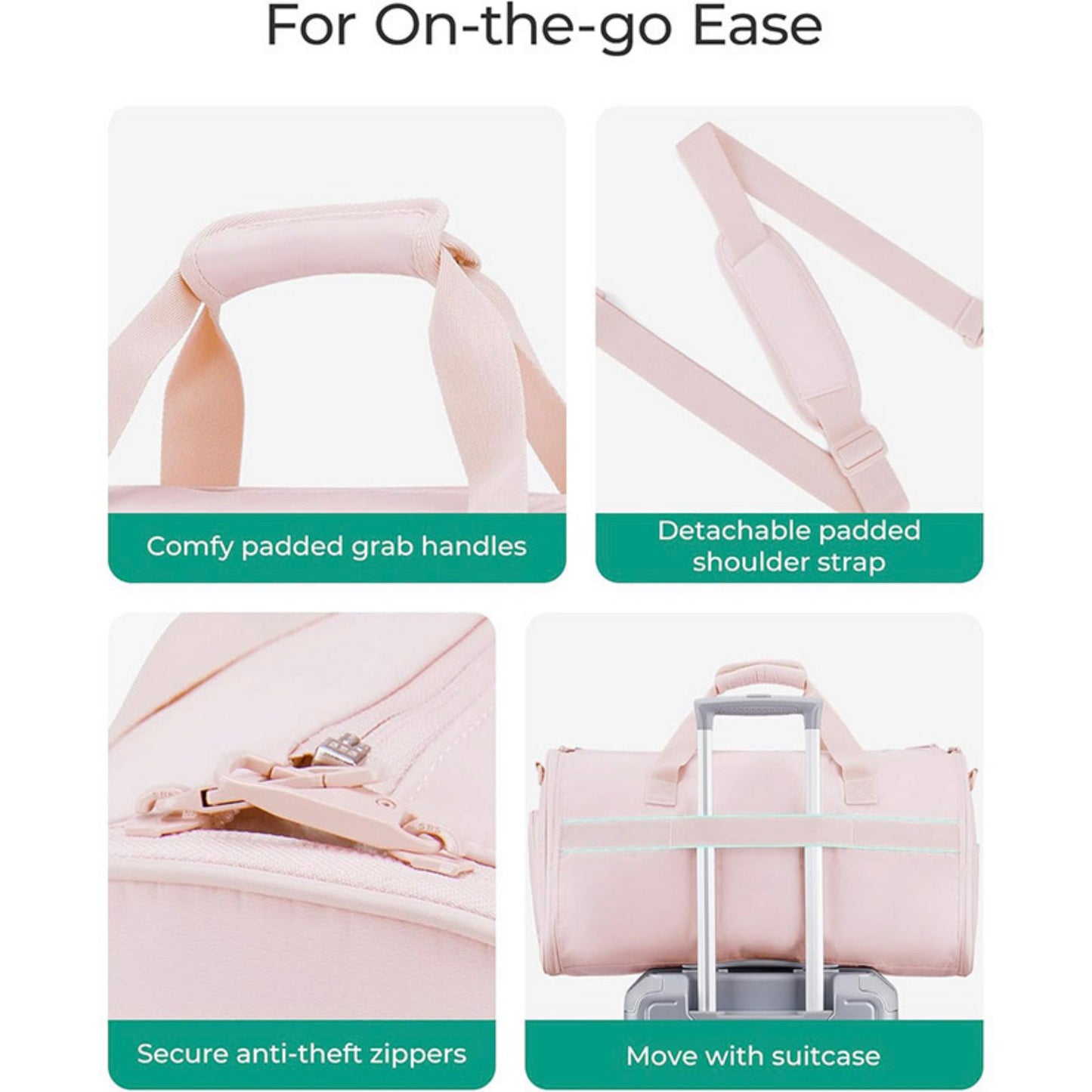 Travel Duffel Bag with Garment Compartment Detachable Strap and Multi Pocket Storage