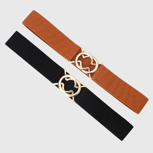Stylish Elastic Waist Belt with Golden O - Ring Buckle
