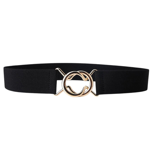 Stylish Elastic Waist Belt with Golden O - Ring Buckle